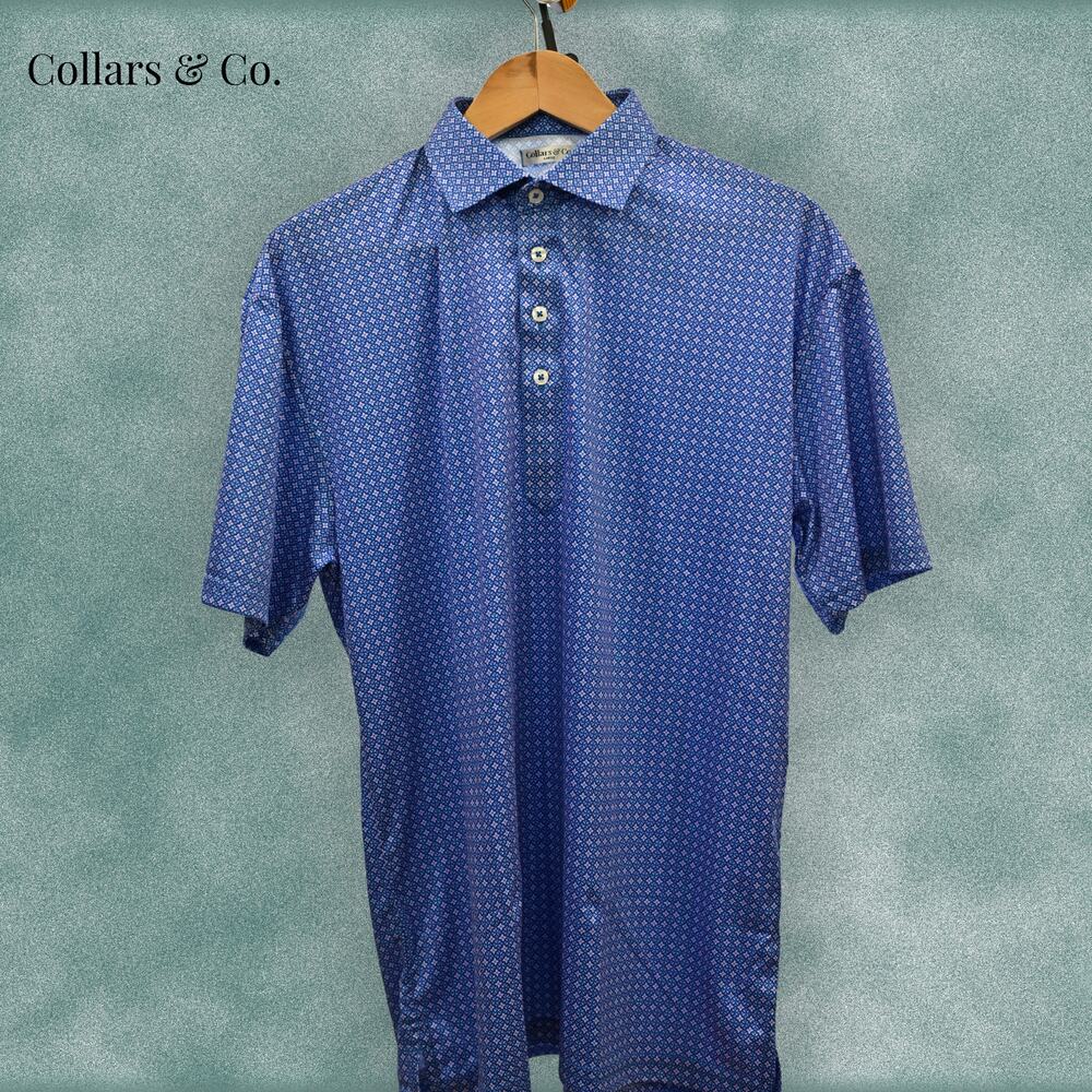 Collars & Co Mens L Blue Performance Polo Structured Fit NWT